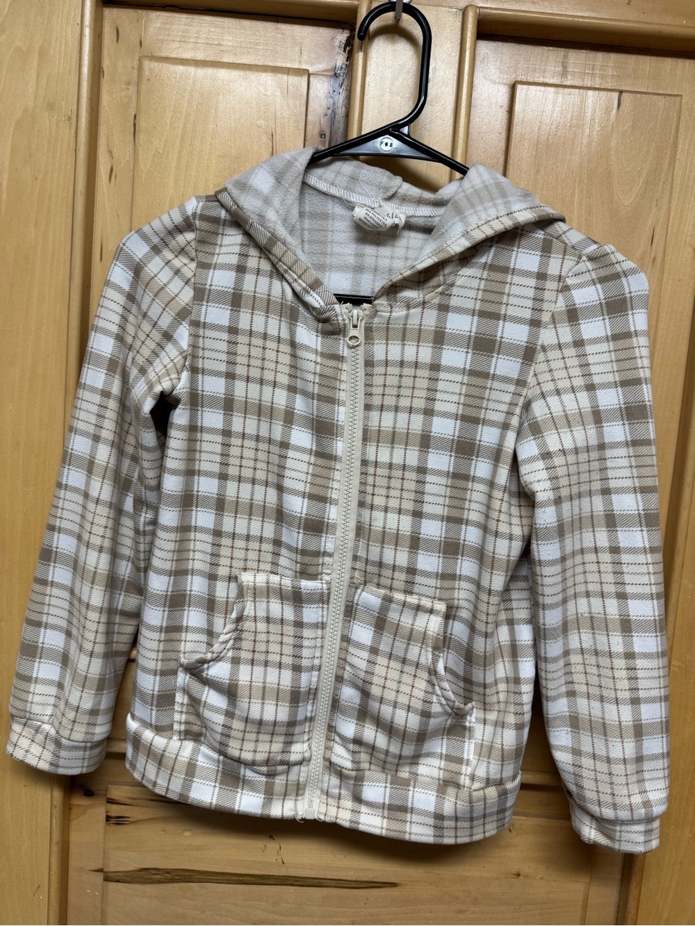 Kids Plaid Zip-Up Hooded Jacket - Cream & Tan